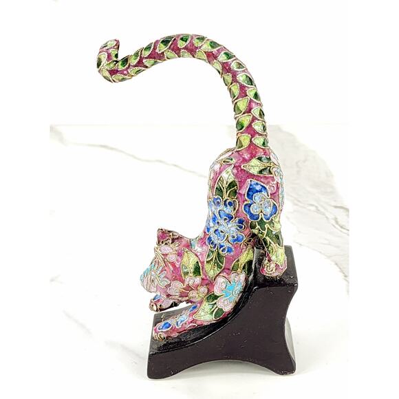 Cat Kitten Lovers 6" x 2 1/4" Ceramic Pink Multicolor Wood Base Home Decor - Picture 6 of 15